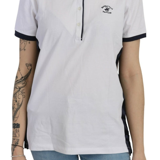 Beverly Hills Cotton White Collared Short Sleeve Top
