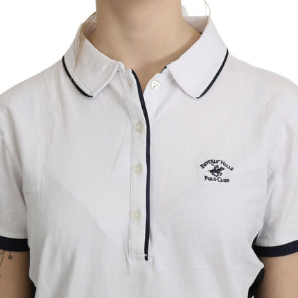 Beverly Hills Cotton White Collared Short Sleeve Top