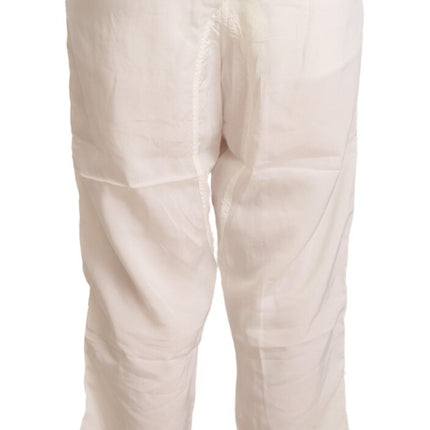 Maison Margiela White High Waist Cropped Women Trouser Pants