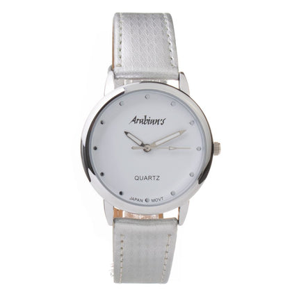ARABIANS Silver Leather Dress Watch