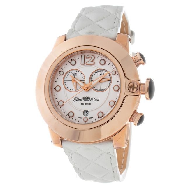 GLAM ROCK White Leather Dress Watch