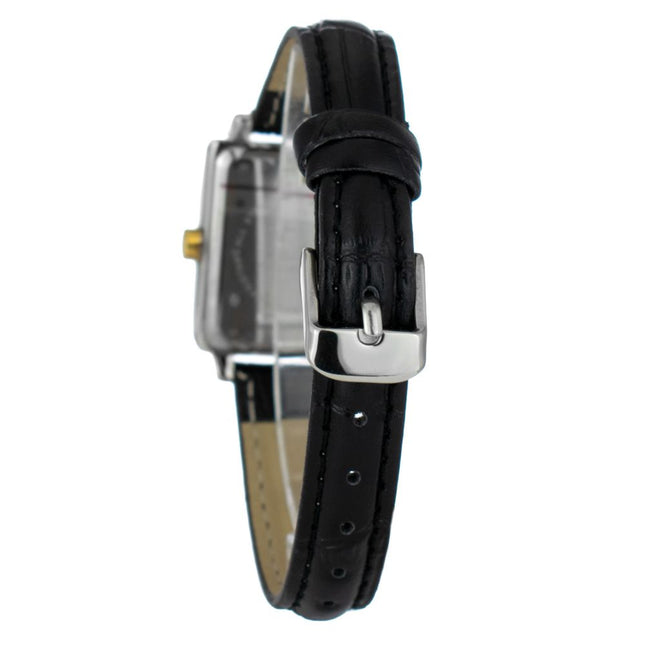 JUSTINA Black Leather Dress Watch