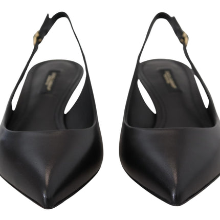 Dolce & Gabbana Black Leather Slingbacks Heels Pumps Shoes