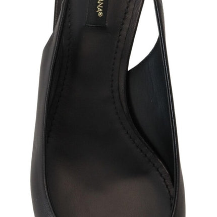 Dolce & Gabbana Black Leather Slingbacks Heels Pumps Shoes