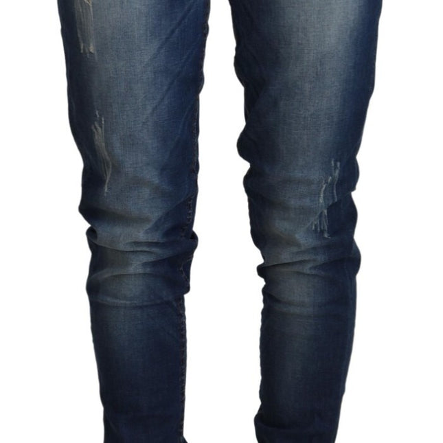 Acht Blue Washed Cotton Slim Fit Women Denim Pants Jeans