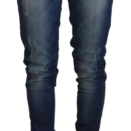 Acht Blue Washed Cotton Slim Fit Women Denim Pants Jeans