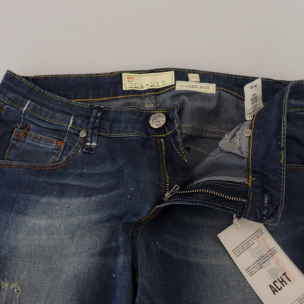 Acht Blue Washed Cotton Slim Fit Women Denim Pants Jeans