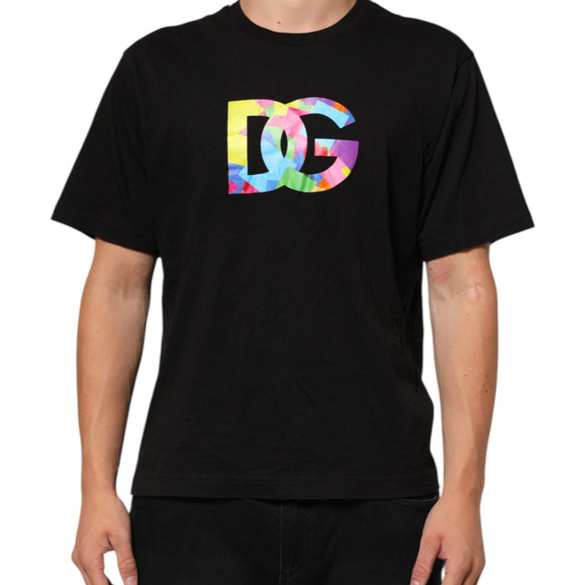 Dolce & Gabbana Black Logo Print Cotton Crew Neck T-shirt