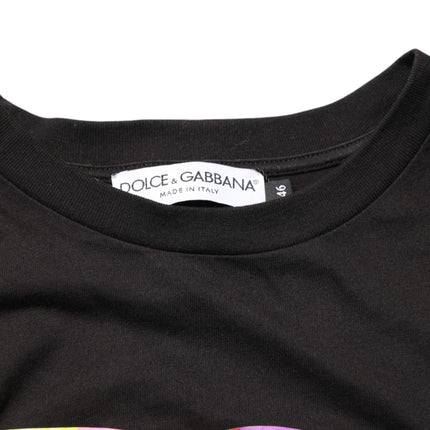 Dolce & Gabbana Black Logo Print Cotton Crew Neck T-shirt