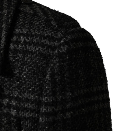 Dolce & Gabbana Grey Double Breasted Plaid Wool Coat Jacket