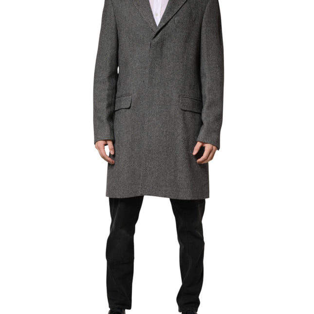 Dolce & Gabbana Gray Single Breasted Men Trench Coat Jacket