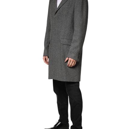 Dolce & Gabbana Gray Single Breasted Men Trench Coat Jacket