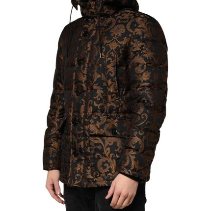 Dolce & Gabbana Black Floral Jacquard Quilted Hooded Jacket