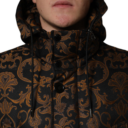 Dolce & Gabbana Black Floral Jacquard Quilted Hooded Jacket