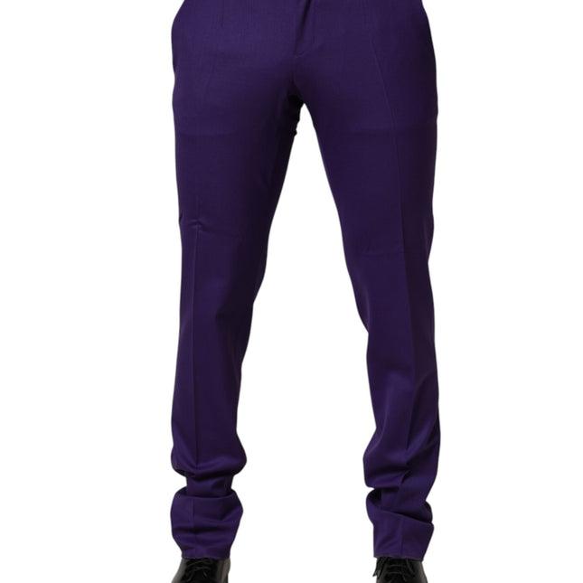 Dolce & Gabbana Purple Wool Skinny Dress Men Trouser Pants