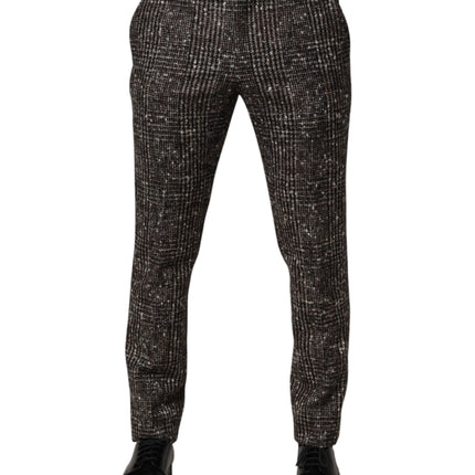 Dolce & Gabbana Brown Wool Plaid Skinny Dress Trouser Pants