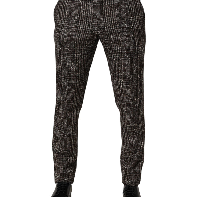 Dolce & Gabbana Brown Wool Plaid Skinny Dress Trouser Pants