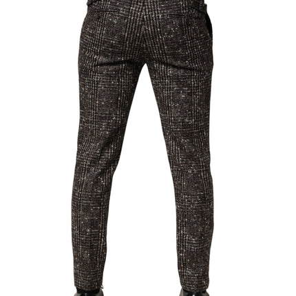 Dolce & Gabbana Brown Wool Plaid Skinny Dress Trouser Pants