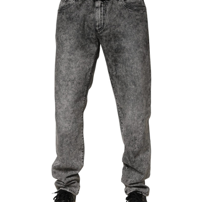 Dolce & Gabbana Gray Cotton Straight Leg Denim Trouser Jeans