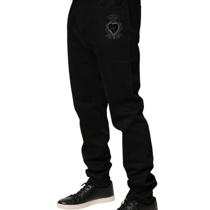 Dolce & Gabbana Black Sacred Heart Skinny Men Denim Jeans