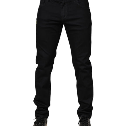 Dolce & Gabbana Black Floral Cotton Skinny Men Denim Jeans
