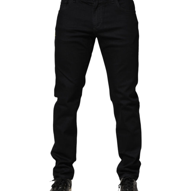Dolce & Gabbana Black Floral Cotton Skinny Men Denim Jeans