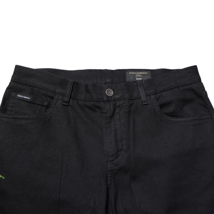 Dolce & Gabbana Black Floral Cotton Skinny Men Denim Jeans