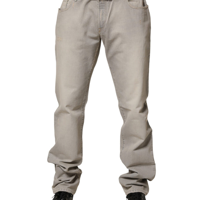 Dolce & Gabbana Light Gray Cotton Straight Denim Trouser Jeans