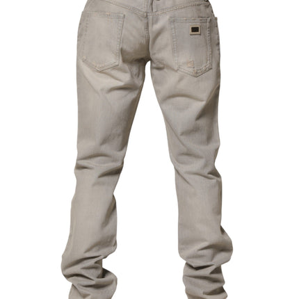 Dolce & Gabbana Light Gray Cotton Straight Denim Trouser Jeans
