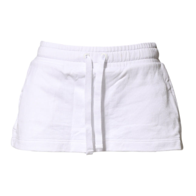 Dolce & Gabbana White Cotton Blend Mid Waist A-line Mini Skirt