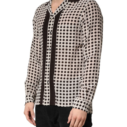 Dolce & Gabbana White Black Polka Dot Silk Men Casual Shirt