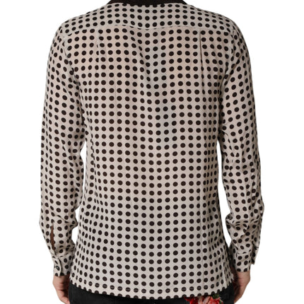 Dolce & Gabbana White Black Polka Dot Silk Men Casual Shirt