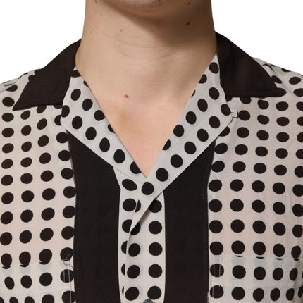 Dolce & Gabbana White Black Polka Dot Silk Men Casual Shirt