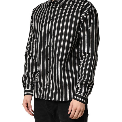Dolce & Gabbana Black Stripes Cotton Men Formal Dress Shirt