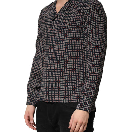 Dolce & Gabbana Black Patterned Silk Men Button Down Shirt