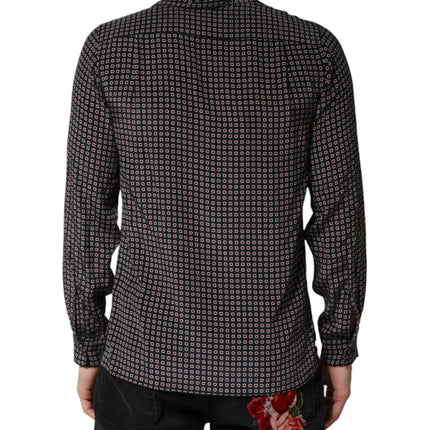 Dolce & Gabbana Black Patterned Silk Men Button Down Shirt