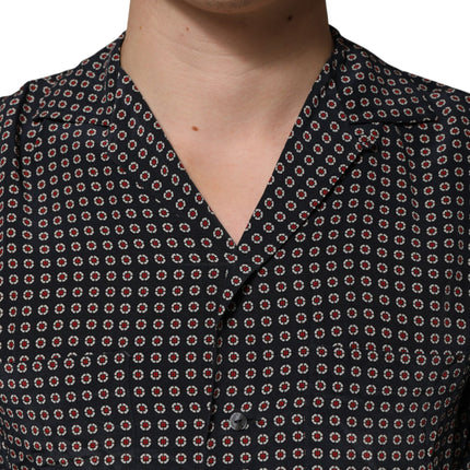Dolce & Gabbana Black Patterned Silk Men Button Down Shirt