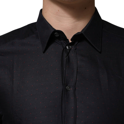 Dolce & Gabbana Black Dotted Cotton Collared GOLD Dress Shirt
