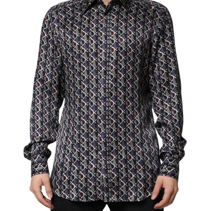 Dolce & Gabbana Multicolor Patterned Collared GOLD Men Dress Shirt