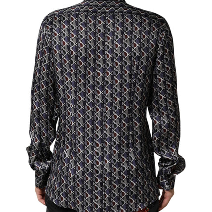 Dolce & Gabbana Multicolor Patterned Collared GOLD Men Dress Shirt
