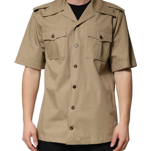 Dolce & Gabbana Brown Pin Up Short Sleeves Men Casual Shirt