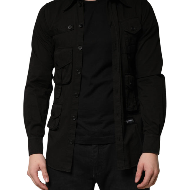 Dolce & Gabbana Black Cotton Collared Men Button Down Shirt