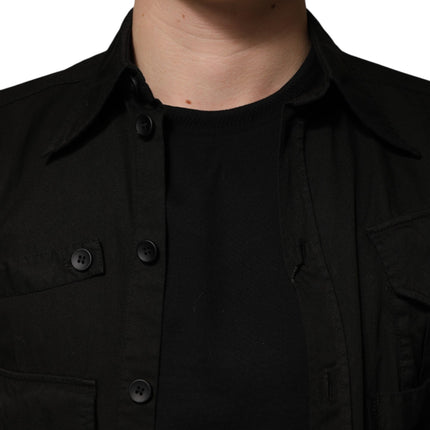 Dolce & Gabbana Black Cotton Collared Men Button Down Shirt