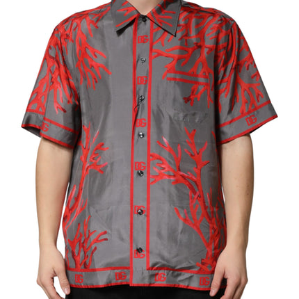 Dolce & Gabbana Gray Red Corals Short Sleeves Casual Shirt