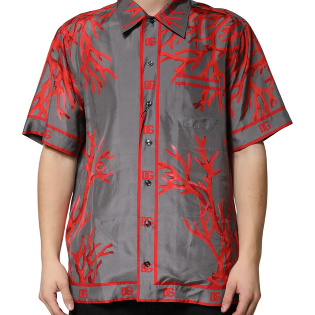 Dolce & Gabbana Gray Red Corals Short Sleeves Casual Shirt