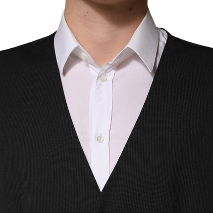 Dolce & Gabbana Black Wool Dress Men Formal Waistcoat Vest