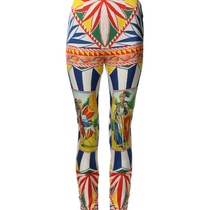 Dolce & Gabbana Multicolor Silk Carretto Leggings Stretch Waist Pants