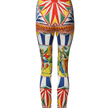 Dolce & Gabbana Multicolor Silk Carretto Leggings Stretch Waist Pants