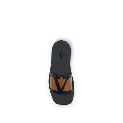 Valentino Garavani Black Calf Leather Bos Taurus Flat Sandals