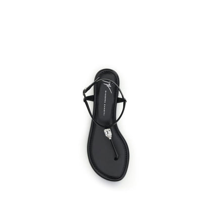 Giuseppe Zanotti Black Calf Leather Bos Taurus Flat Sandals